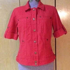 Coldwater Creek Red Short-Sleeved Linen/ Cotton Denim Jacket Size 4
